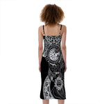 Spiritual Owl With Sun And Moon Print Slim Fit Midi Cami Dress