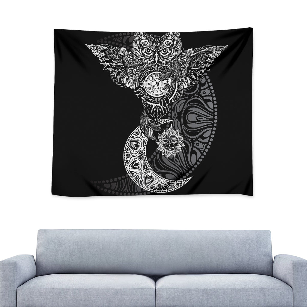 Spiritual Owl With Sun And Moon Print Tapestry