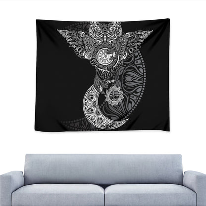 Spiritual Owl With Sun And Moon Print Tapestry
