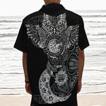 Spiritual Owl With Sun And Moon Print Textured Short Sleeve Shirt
