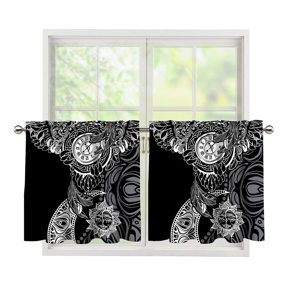 Spiritual Owl With Sun And Moon Print Tier Curtains