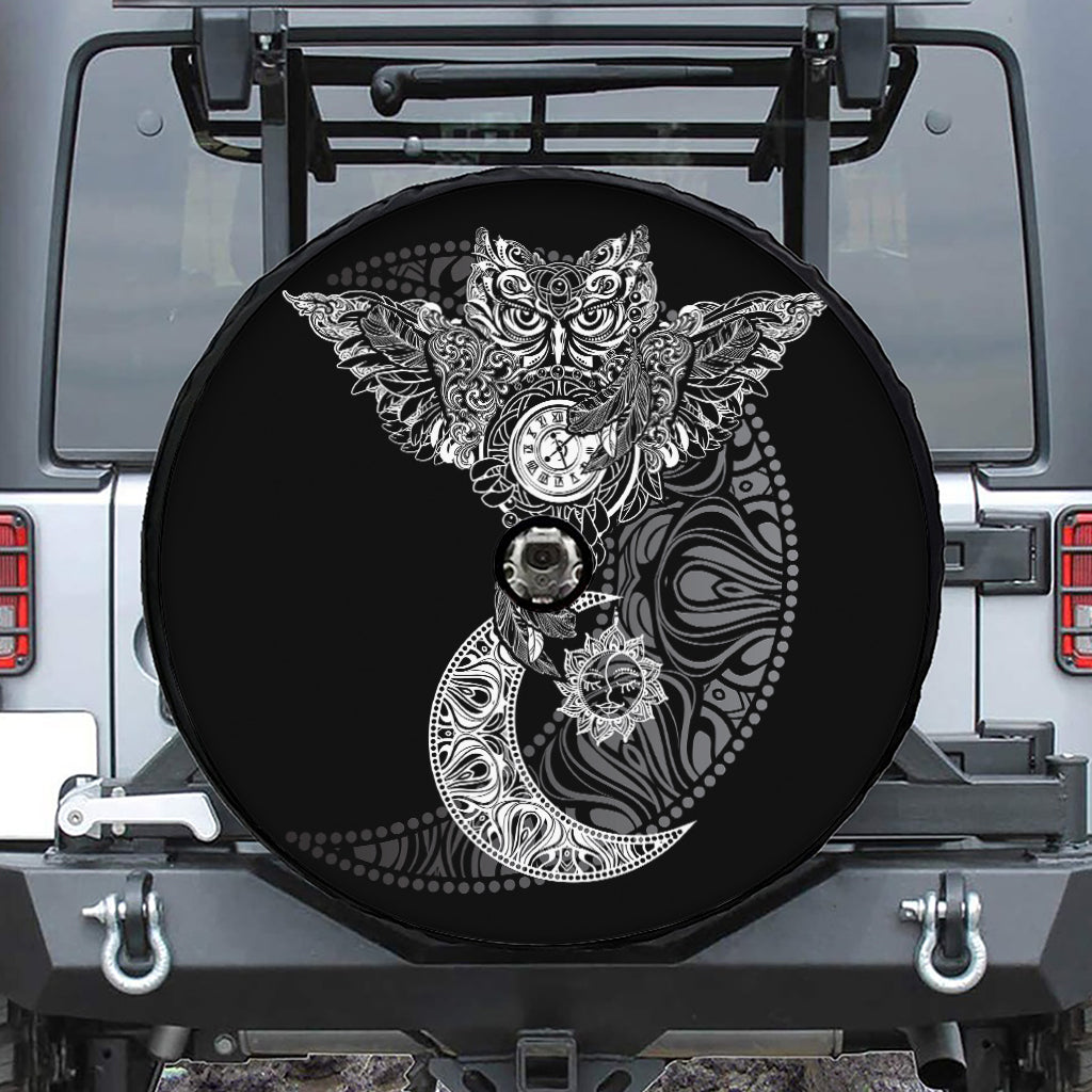 Spiritual Owl With Sun And Moon Print Tire Cover With Camera Hole