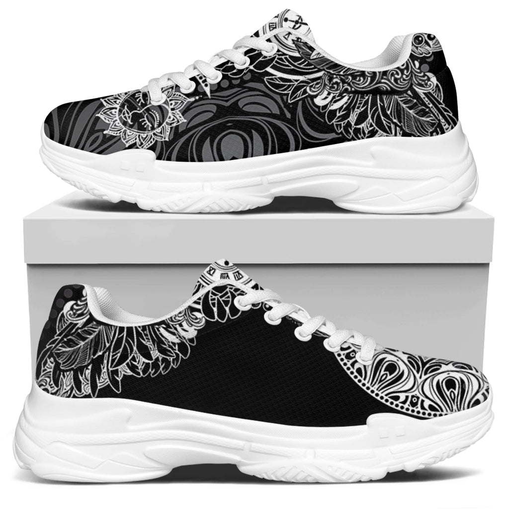 Spiritual Owl With Sun And Moon Print White Chunky Shoes
