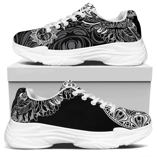 Spiritual Owl With Sun And Moon Print White Chunky Shoes
