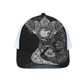 Spiritual Owl With Sun And Moon Print White Mesh Trucker Hat