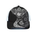Spiritual Owl With Sun And Moon Print White Mesh Trucker Cap