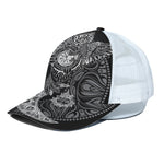 Spiritual Owl With Sun And Moon Print White Mesh Trucker Cap