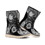 Spiritual Owl With Sun And Moon Print Winter Boots