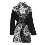Spiritual Owl With Sun And Moon Print Women's Bathrobe
