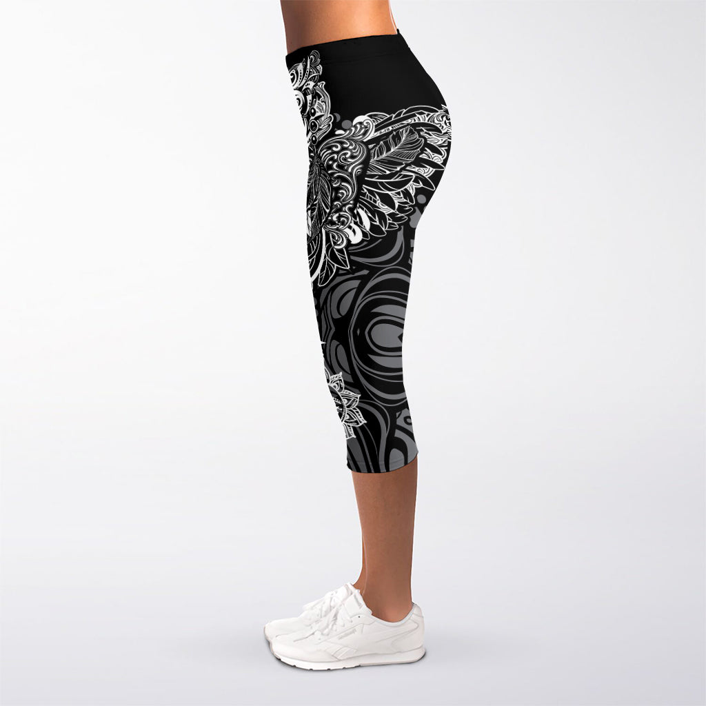 Spiritual Owl With Sun And Moon Print Women's Capri Leggings