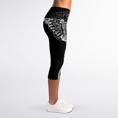 Spiritual Owl With Sun And Moon Print Women's Capri Leggings