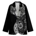 Spiritual Owl With Sun And Moon Print Women's Cotton Blazer