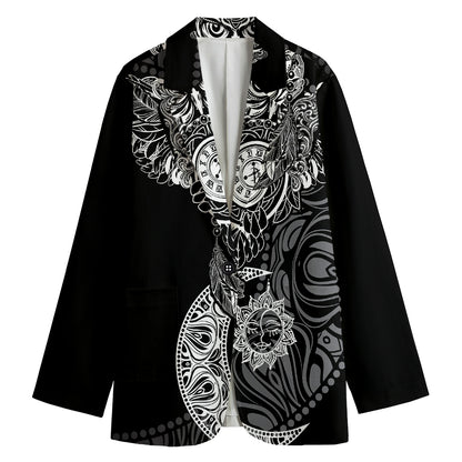 Spiritual Owl With Sun And Moon Print Women's Cotton Blazer