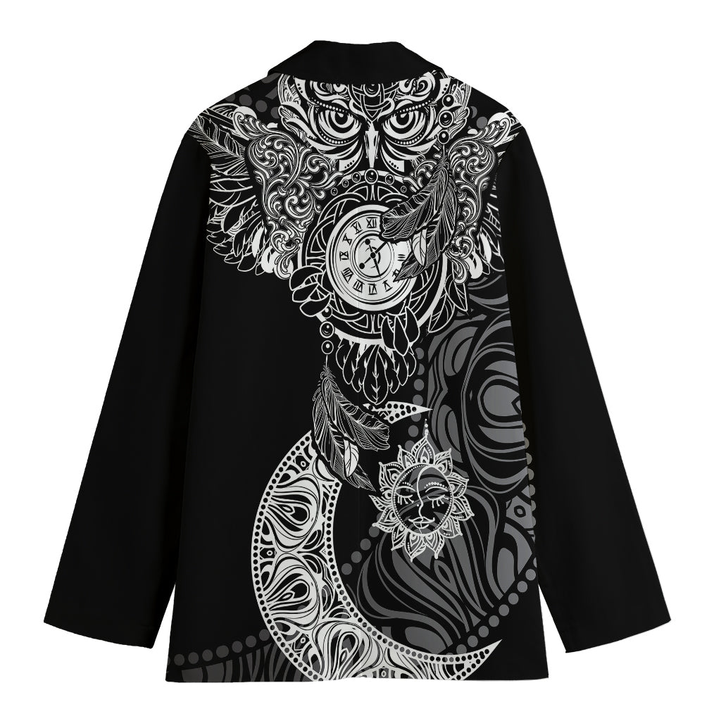 Spiritual Owl With Sun And Moon Print Women's Cotton Blazer