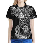 Spiritual Owl With Sun And Moon Print Women's Polo Shirt