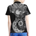Spiritual Owl With Sun And Moon Print Women's Polo Shirt