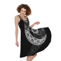 Spiritual Owl With Sun And Moon Print Sleeveless Knee Length Dress