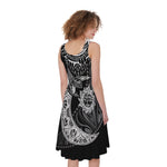Spiritual Owl With Sun And Moon Print Women's Sleeveless Dress