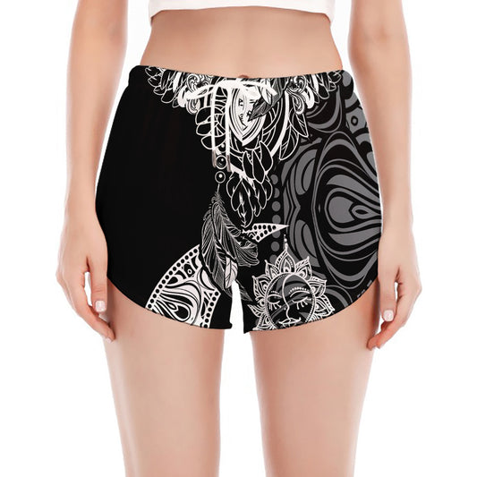 Spiritual Owl With Sun And Moon Print Women's Split Running Shorts