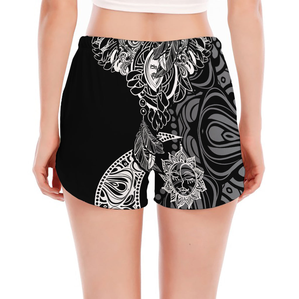 Spiritual Owl With Sun And Moon Print Women's Split Running Shorts