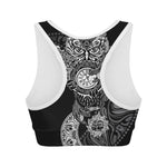 Spiritual Owl With Sun And Moon Print Women's Sports Bra