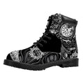 Spiritual Owl With Sun And Moon Print Padded Collar Lace Up Boots