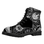 Spiritual Owl With Sun And Moon Print Work Boots