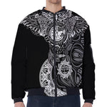 Spiritual Owl With Sun And Moon Print Zip Sleeve Bomber Jacket