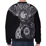 Spiritual Owl With Sun And Moon Print Zip Sleeve Bomber Jacket