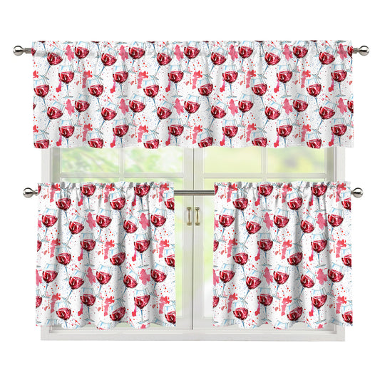 Splash Wine Pattern Print 3 Piece Kitchen Curtains