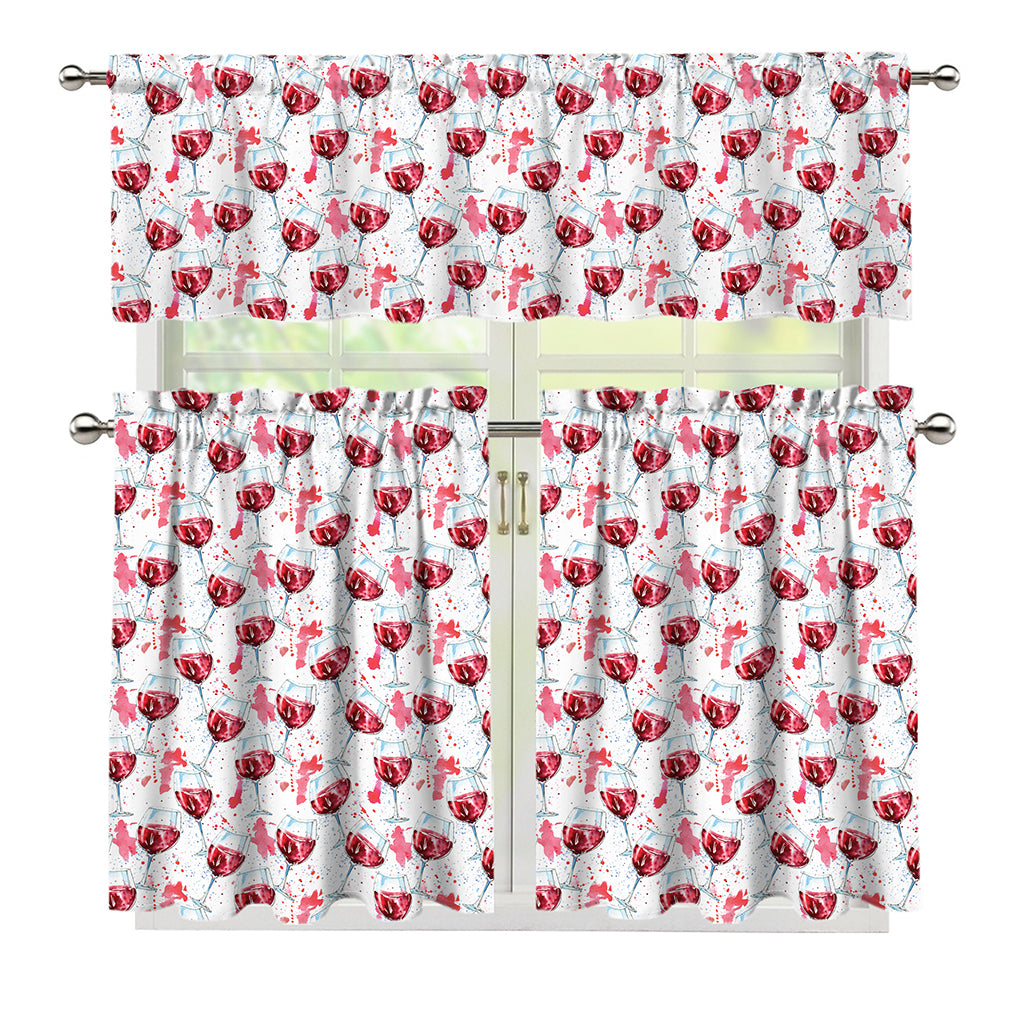 Splash Wine Pattern Print 3 Piece Kitchen Curtains