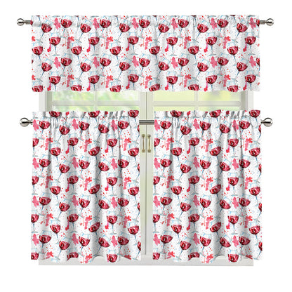 Splash Wine Pattern Print 3 Piece Kitchen Curtains
