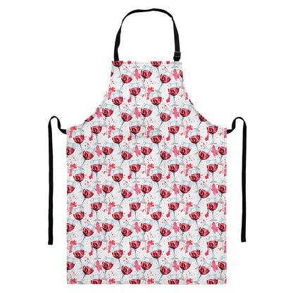 Splash Wine Pattern Print Bib Apron With Pocket