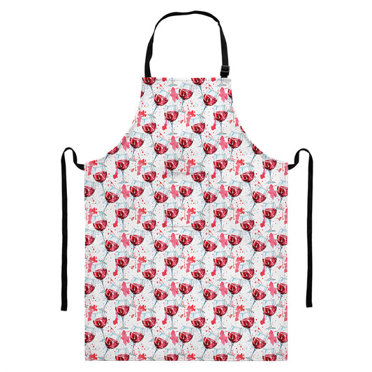 Splash Wine Pattern Print Bib Apron With Pocket