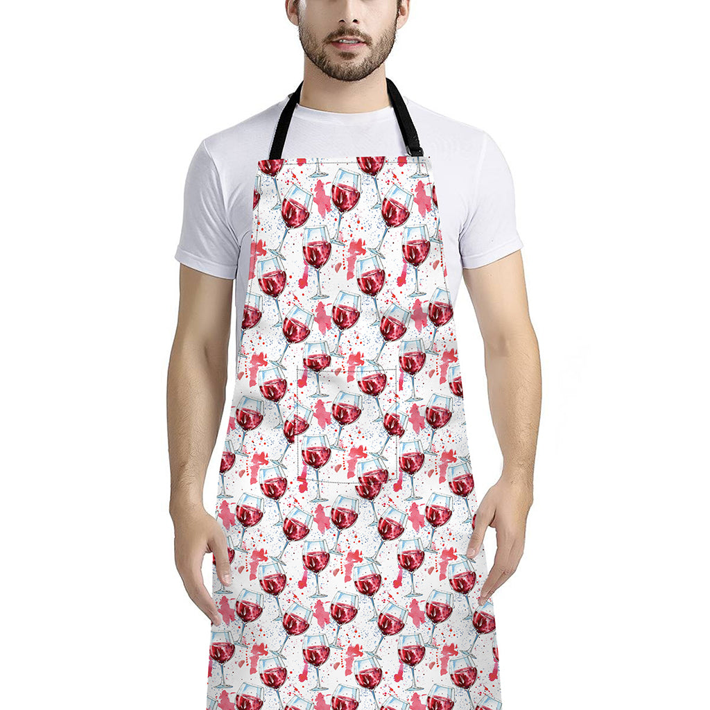 Splash Wine Pattern Print Bib Apron With Pocket