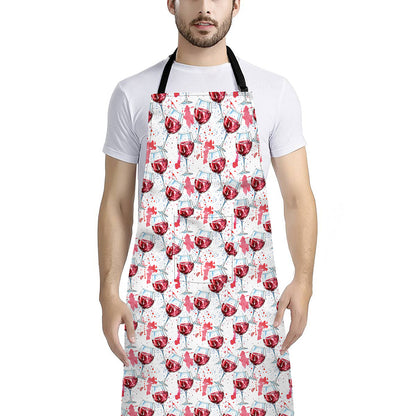 Splash Wine Pattern Print Bib Apron With Pocket