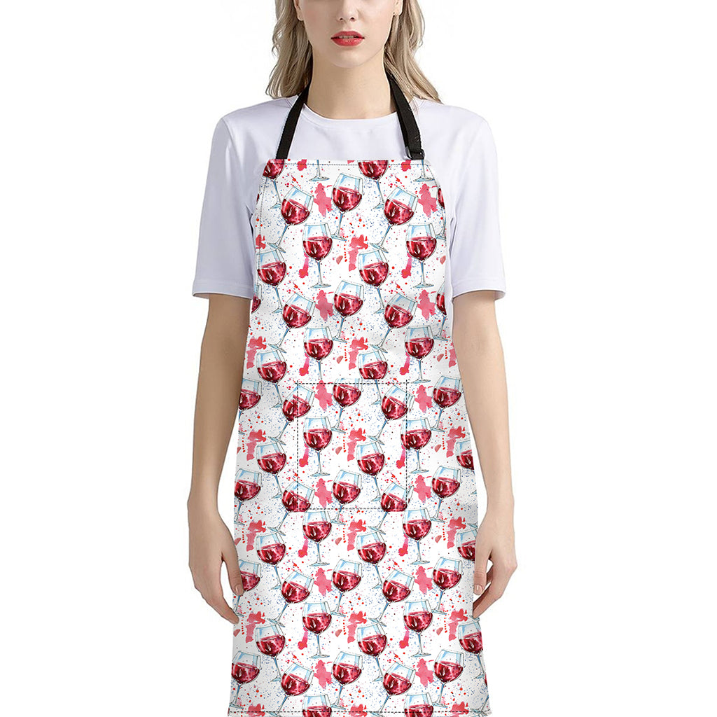 Splash Wine Pattern Print Bib Apron With Pocket