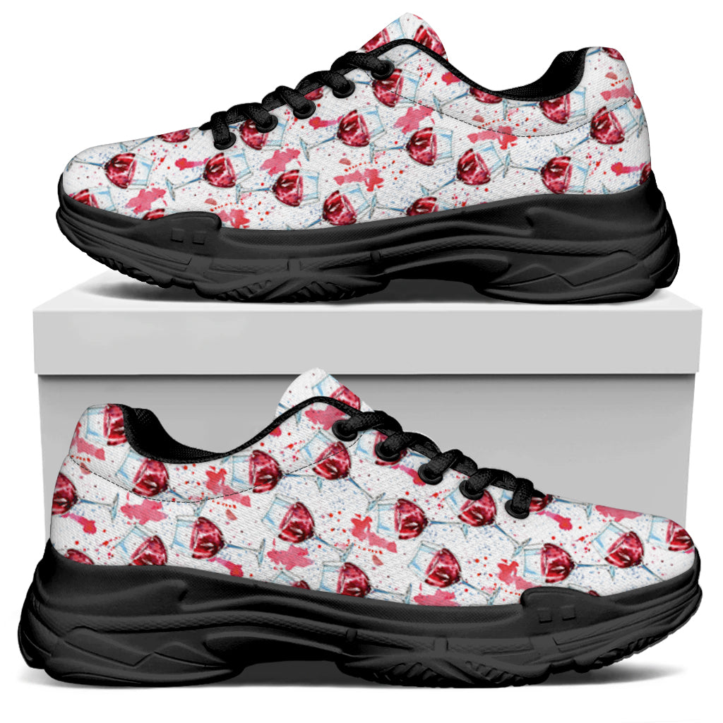 Splash Wine Pattern Print Black Chunky Shoes