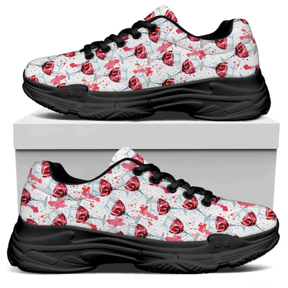 Splash Wine Pattern Print Black Chunky Shoes