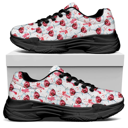 Splash Wine Pattern Print Black Chunky Shoes
