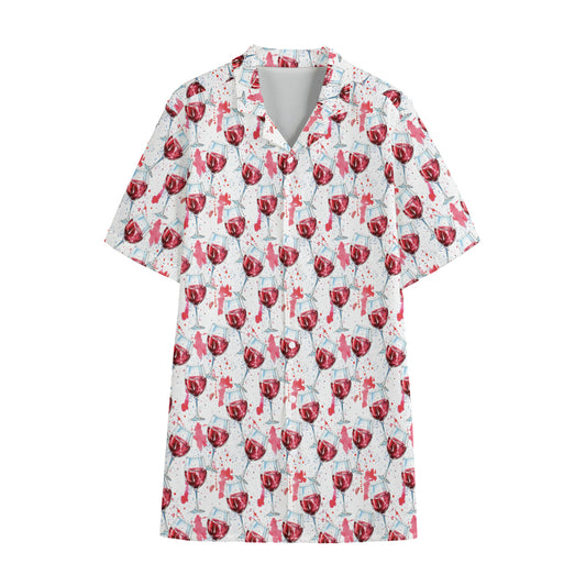 Splash Wine Pattern Print Cotton Hawaiian Shirt