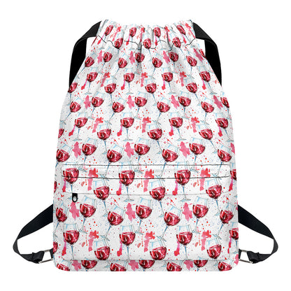 Splash Wine Pattern Print Drawstring Backpack
