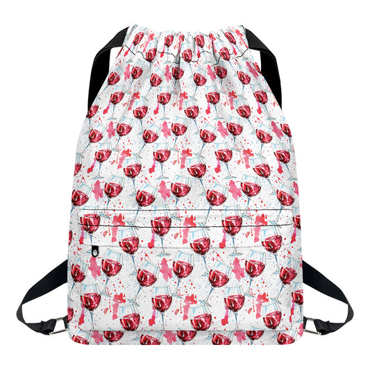 Splash Wine Pattern Print Drawstring Backpack