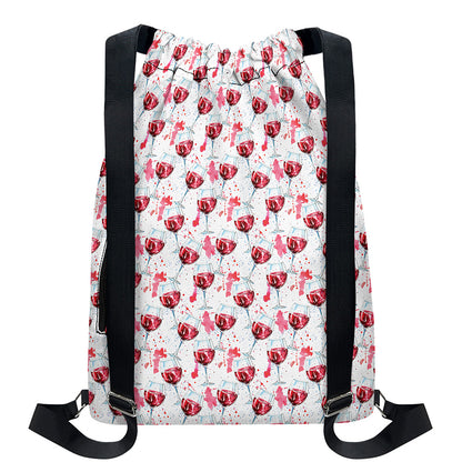 Splash Wine Pattern Print Drawstring Backpack
