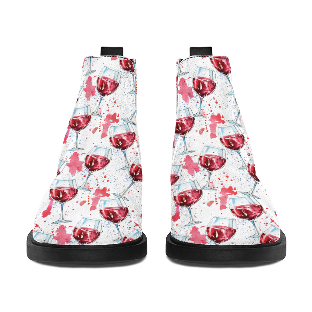 Splash Wine Pattern Print Flat Ankle Boots