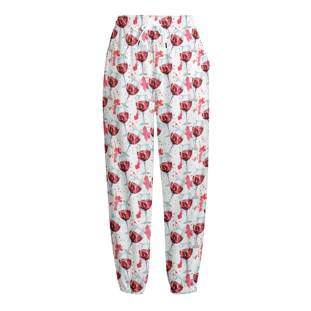 Splash Wine Pattern Print Fleece Lined Knit Pants