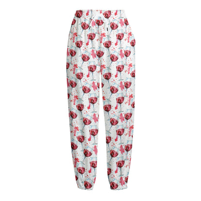 Splash Wine Pattern Print Fleece Lined Knit Pants