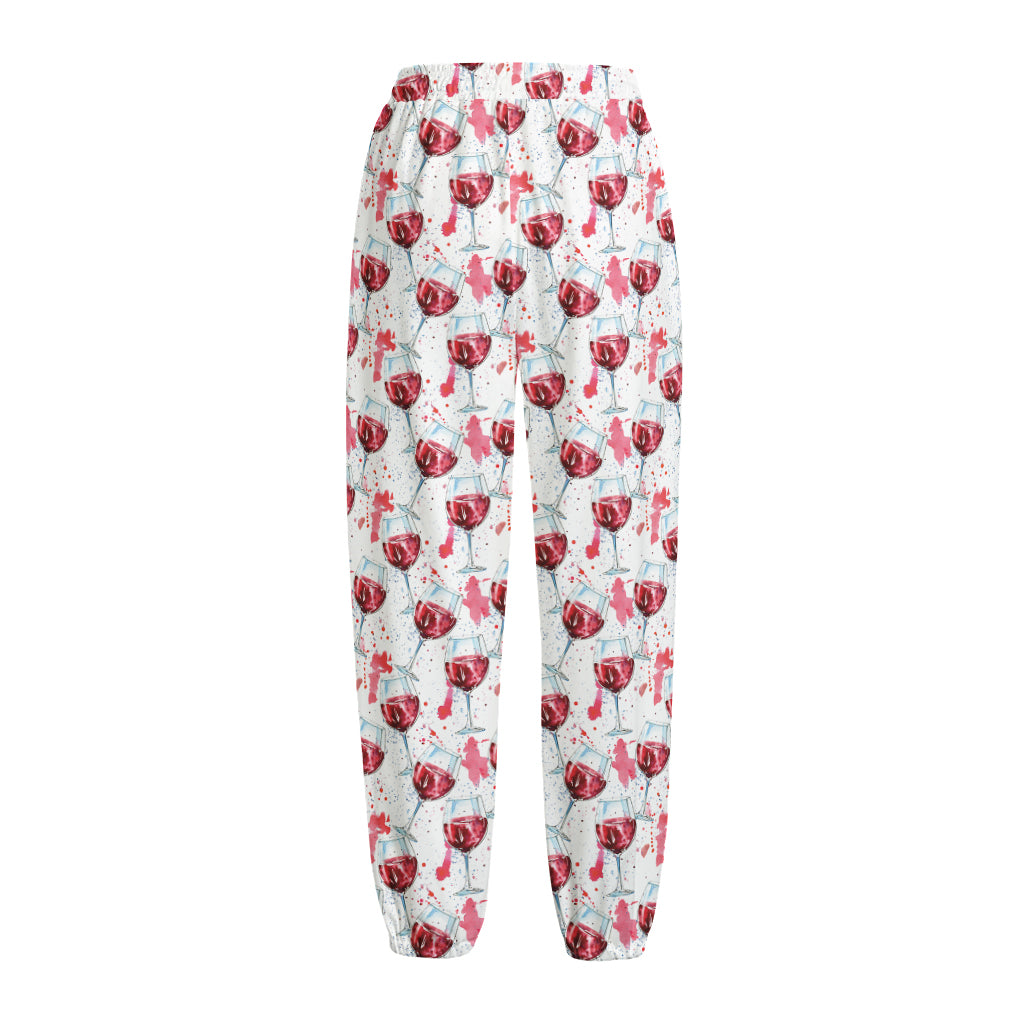 Splash Wine Pattern Print Fleece Lined Knit Pants