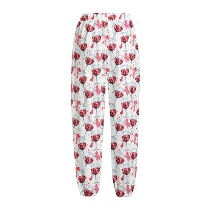 Splash Wine Pattern Print Fleece Lined Knit Pants