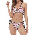 Splash Wine Pattern Print Halter Scoop Tie Side Bikini
